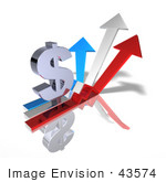 #43574 Royalty-Free (Rf) Illustration Of A 3d Dollar Sign On Three Increase Arrows - Version 1