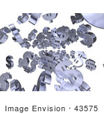 #43575 Royalty-Free (Rf) Illustration Of Chrome 3d Dollar Symbols Raining Down - Version 1
