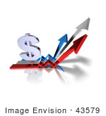 #43579 Royalty-Free (Rf) Illustration Of A 3d Dollar Sign On Three Increase Arrows - Version 2