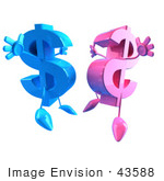 #43588 Royalty-Free (Rf) Illustration Of Two 3d Pink And Blue Dollar Symbols Jumping