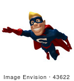 #43622 Royalty-Free (Rf) Cartoon Illustration Of A Happy 3d Superhero Mascot Smiling And Flying Forward