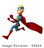 #43624 Royalty-Free (Rf) Cartoon Illustration Of A Protective 3d Superhero Mascot Running Forward With His Hands Balled In Fists