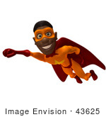 #43625 Royalty-Free (Rf) Cartoon Illustration Of A Friendly Black Male 3d Superhero Mascot Flying With One Fist Forward
