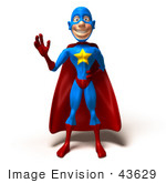 #43629 Royalty-Free (Rf) Cartoon Illustration Of A Friendly 3d Superhero Mascot Facing Front And Waving