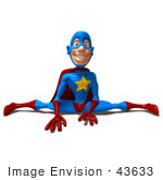 #43633 Royalty-Free (Rf) Cartoon Illustration Of A Flexible Male 3d Superhero Mascot Doing The Splits