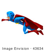 #43634 Royalty-Free (Rf) Cartoon Illustration Of A Male 3d Superhero Mascot Smiling And Flying Left