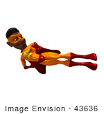 #43636 Royalty-Free (Rf) Cartoon Illustration Of A Protective Black Male 3d Superhero Mascot Suspended In A Side Kick