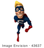 #43637 Royalty-Free (Rf) Cartoon Illustration Of A Friendly Blond Male 3d Superhero Mascot Running Forward