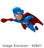 #43641 Royalty-Free (Rf) Cartoon Illustration Of A Male 3d Superhero Mascot Smiling And Flying Slightly Left
