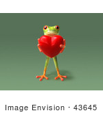 #43645 Royalty-Free (Rf) Cartoon Illustration Of A 3d Green Tree Frog Character Holding A Love Heart - Pose 5