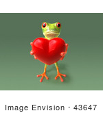 #43647 Royalty-Free (Rf) Cartoon Illustration Of A 3d Green Tree Frog Character Holding A Love Heart - Pose 6