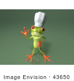 #43650 Royalty-Free (Rf) Cartoon Illustration Of A 3d Green Tree Frog Character Chef Wearing A Hat - Pose 8
