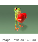 #43653 Royalty-Free (Rf) Cartoon Illustration Of A 3d Green Tree Frog Character Holding A Love Heart - Pose 8