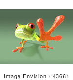 #43661 Royalty-Free (Rf) Cartoon Illustration Of A 3d Green Tree Frog Character Reaching Outwards With His Foot - Version 1