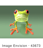 #43673 Royalty-Free (Rf) Cartoon Illustration Of A 3d Green Tree Frog Character On All Fours Looking Forward - Version 1