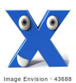 #43688 Royalty-Free (Rf) Illustration Of A 3d Blue Alphabet Letter X Character With Eyes And A Mouth