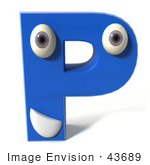 #43689 Royalty-Free (Rf) Illustration Of A 3d Blue Alphabet Letter P Character With Eyes And A Mouth
