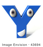 #43694 Royalty-Free (Rf) Illustration Of A 3d Blue Alphabet Letter Y Character With Eyes And A Mouth