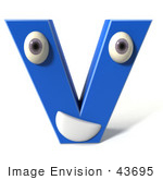#43695 Royalty-Free (Rf) Illustration Of A 3d Blue Alphabet Letter V Character With Eyes And A Mouth