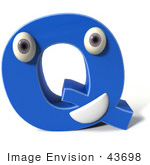 #43698 Royalty-Free (Rf) Illustration Of A 3d Blue Alphabet Letter Q Character With Eyes And A Mouth