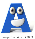 #43699 Royalty-Free (Rf) Illustration Of A 3d Blue Alphabet Letter A Character With Eyes And A Mouth