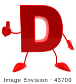 #43700 Royalty-Free (Rf) Illustration Of A 3d Red Letter D Character With Arms And Legs Giving The Thumbs Up