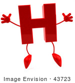 #43723 Royalty-Free (Rf) Illustration Of A 3d Red Letter H Character With Arms And Legs Holding His Arms Out