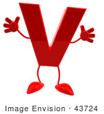 #43724 Royalty-Free (Rf) Illustration Of A 3d Red Letter V Character With Arms And Legs