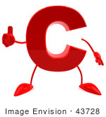 #43728 Royalty-Free (Rf) Illustration Of A 3d Red Letter C Character With Arms And Legs Giving The Thumbs Up