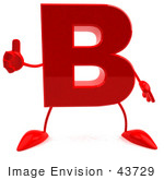 #43729 Royalty-Free (Rf) Illustration Of A 3d Red Letter B Character With Arms And Legs Giving The Thumbs Up