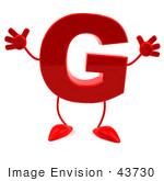 #43730 Royalty-Free (Rf) Illustration Of A 3d Red Letter G Character With Arms And Legs Waving