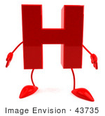 #43735 Royalty-Free (Rf) Illustration Of A 3d Red Letter H Character With Arms And Legs
