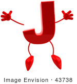 #43738 Royalty-Free (Rf) Illustration Of A 3d Red Letter J Character With Arms And Legs