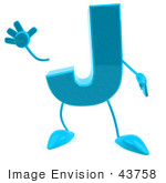 #43758 Royalty-Free (Rf) Illustration Of A 3d Turquoise Letter J Character With Arms And Legs