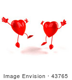 #43765 Royalty-Free (Rf) Illustration Of Two Happy 3d Red Love Heart Characters Jumping - Version 4