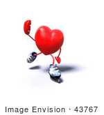 #43767 Royalty-Free (Rf) Illustration Of A Romantic 3d Red Love Heart Mascot Inline Skating - Version 4