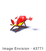 #43771 Royalty-Free (Rf) Illustration Of A Romantic 3d Red Love Heart Mascot Sun Bathing In A Chair - Version 4