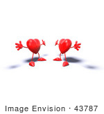 #43787 Royalty-Free (Rf) Illustration Of Two 3d Red Love Heart Characters Holding Their Arms Open For A Hug - Version 1