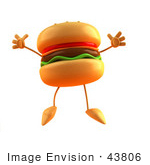 #43806 Royalty-Free (Rf) Illustration Of A 3d Cheeseburger Mascot Jumping - Version 1