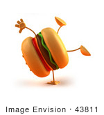 #43811 Royalty-Free (Rf) Illustration Of A 3d Cheeseburger Mascot Doing A Cartwheel - Version 2