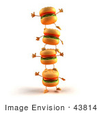 #43814 Royalty-Free (Rf) Illustration Of 3d Cheeseburger Characters Standing On Top Of Each Other - Version 1