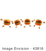 #43816 Royalty-Free (Rf) Illustration Of A Row Of Jumping 3d Cheeseburger Characters - Version 1
