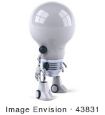 #43831 Royalty-Free (Rf) Illustration Of A 3d Robotic Incandescent Light Bulb Mascot Facing Right