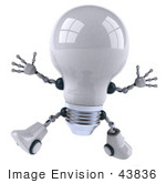 #43836 Royalty-Free (Rf) Illustration Of A 3d Robotic Incandescent Light Bulb Mascot Jumping