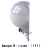 #43837 Royalty-Free (Rf) Illustration Of A 3d Robotic Incandescent Light Bulb Mascot Looking Around A Blank Sign - Version 2