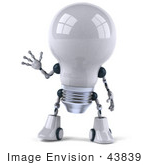 #43839 Royalty-Free (Rf) Illustration Of A 3d Robotic Incandescent Light Bulb Mascot Waving - Version 1