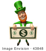 #43848 Royalty-Free (Rf) Illustration Of A Friendly 3d Leprechaun Man Mascot Holding A Large Dollar Bill - Version 4