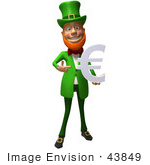 #43849 Royalty-Free (Rf) Illustration Of A Friendly 3d Leprechaun Man Mascot Holding A Euro Symbol - Version 4