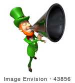 #43856 Royalty-Free (Rf) Illustration Of A Friendly 3d Leprechaun Man Mascot Announcing Through A Megaphone - Version 1