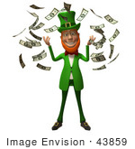 #43859 Royalty-Free (Rf) Illustration Of A Friendly 3d Leprechaun Man Mascot Throwing Cash - Version 1